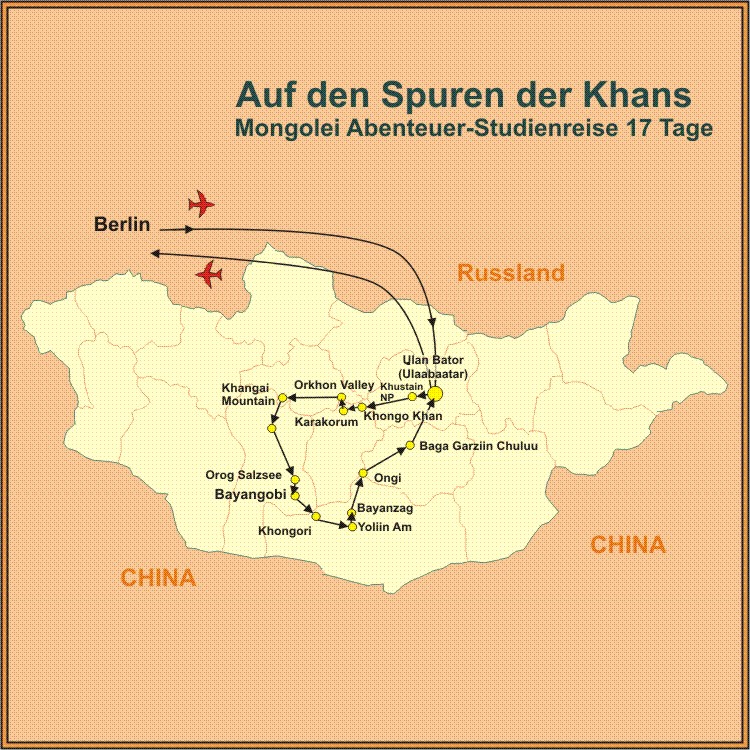 Mongolei Reise Route